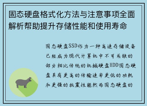 固态硬盘格式化方法与注意事项全面解析帮助提升存储性能和使用寿命